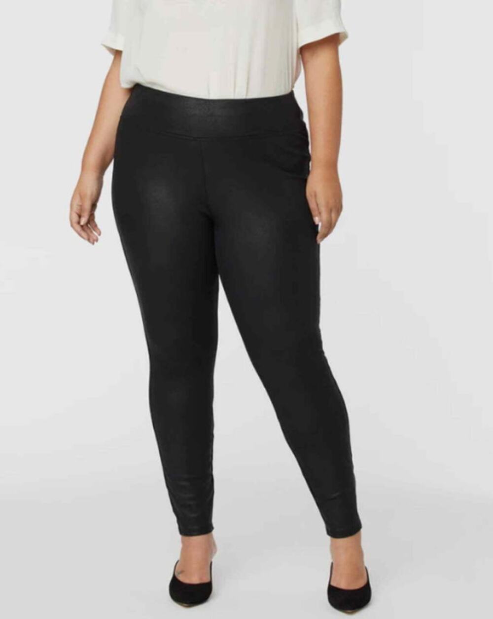 NYDJ Pull-On Skinny Leggings 2X Black Metallic Coated Faux Leather